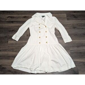 Lauren Ralph Lauren White Double Breasted Shirt Dress Tiered Skirt Size 14